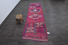 Vintage Turkish Runner Rug 3x11ft Wool Anatolian Handmade Hallway Oushak PINK