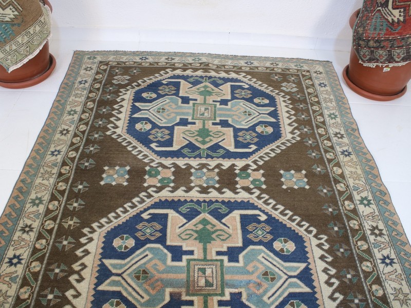 4x5 Turkish Handmade Area Rug Brown Blue Oriental Wool Rug 4.1x5.3 ft gallery