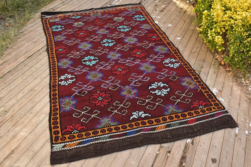 Turkish Kilim Handwoven 5'x9' Cicim Kilim Natural Wool Vintage Rug 164x290cm gallery