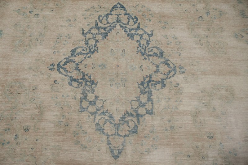 Distressed Blue and Beige Rug with Pink Undertone Handmade Room Size Rug 10x13 gallery