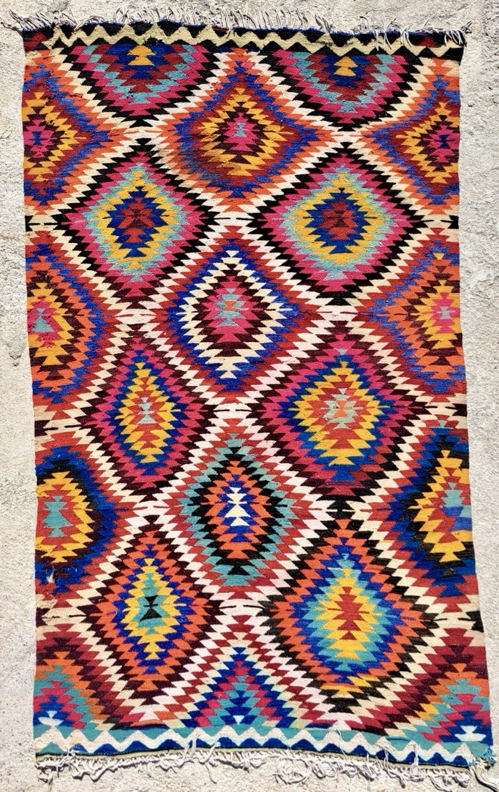 Colourful Vintage Tribal Wool Kilim Rug from Denizli Turkey - 255 cm x 161 cm gallery