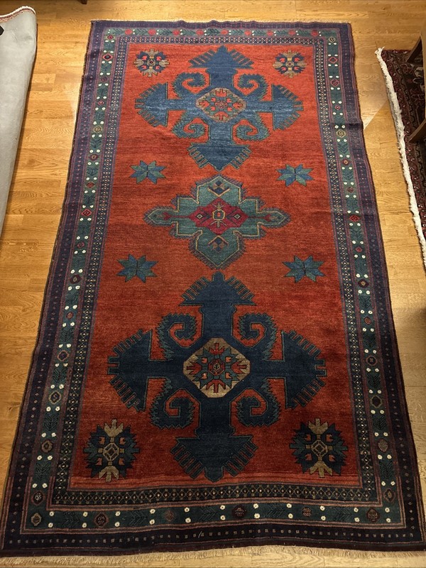 5 X 9 Antique Armenian Karabakh Rug C. 1900 May. Dyed Red Azure Blue Turquoise gallery