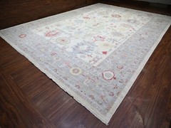 13’10″x19′ Ivory, Natural Dyes Oushak with Soft Colors, Pure Wool Hand Knotted