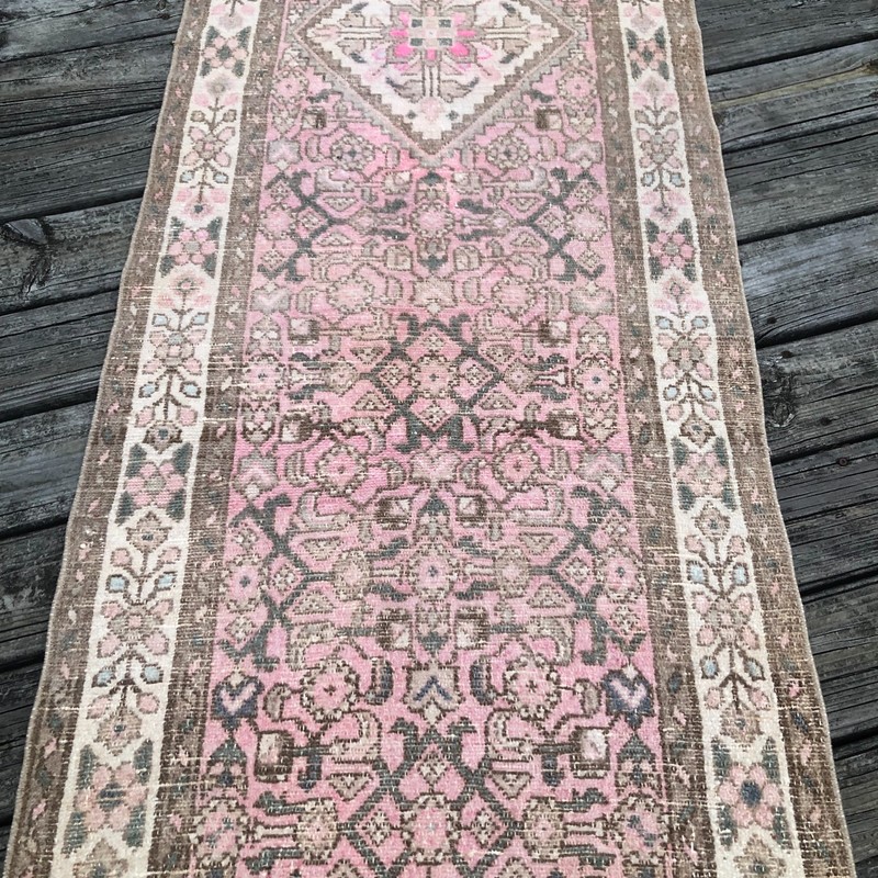 Vintage Runner Rug | Pink and Brown Tones | 3x10 gallery