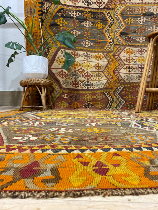 Stunning 1939s Antique Wool Natural Dye Flat-Woven Cappadocia Kilim 6'5''x12' gallery