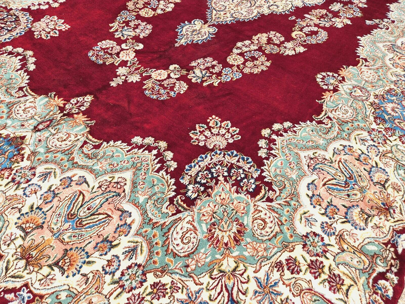 8'10'X16'7 ANTIQUE HAND-KNOTTED KERMANI KASHANI VINTAGE WOOL RED RUG gallery
