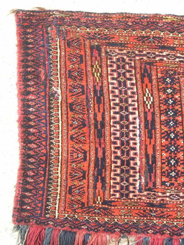 Antique Turkoman Saryk Yomud Torba Complete With Skirt Long Tassels14x46" gallery