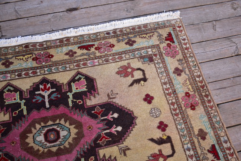 Caucasian Rug 4x6 Size Hand-knotted Vintage Primitive Yellow Carpet 126x188cm gallery