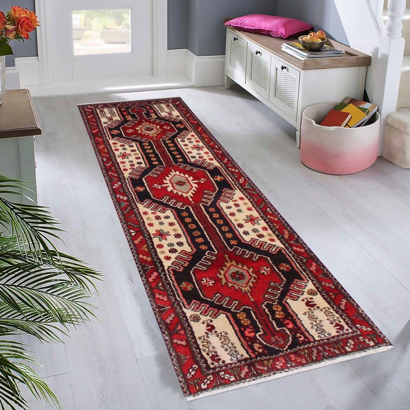 Handmade Red Wool Runner Rug 2'11" x 10'11" Tribal gallery