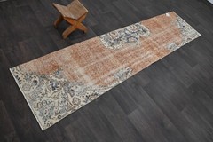 Vintage Turkish Runner Rug 2x9ft Wool Anatolian Handmade Hallway Oushak ORANGE