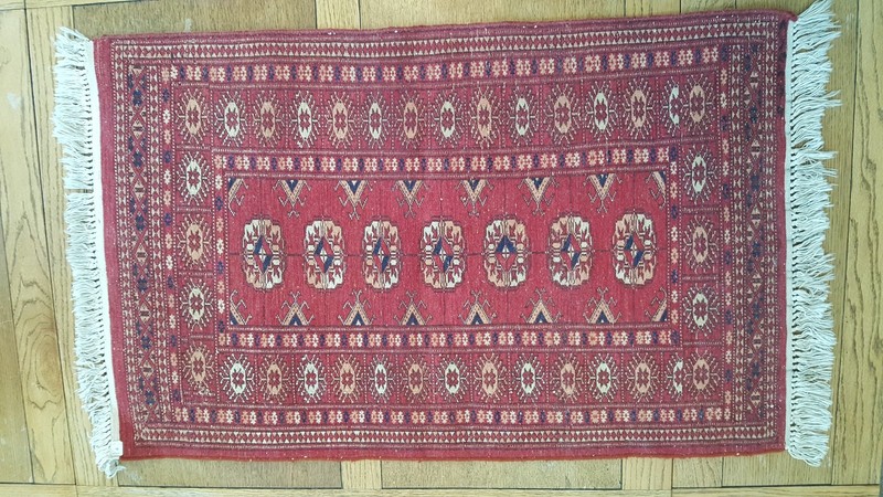 VTG Hand-Knotted SMALL Rug MAT Persian ? Oriental ? Wool ? RED Used? apprx (2x3) gallery