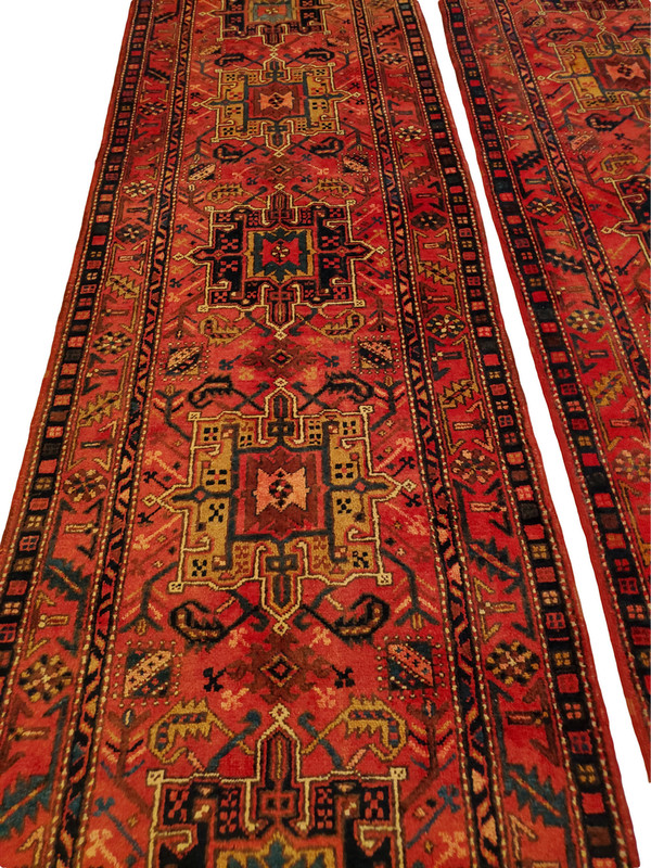 Twin Pair KAREJE runners, Light-Red Background Multi-Medallion - 3'2" x 10'10" gallery