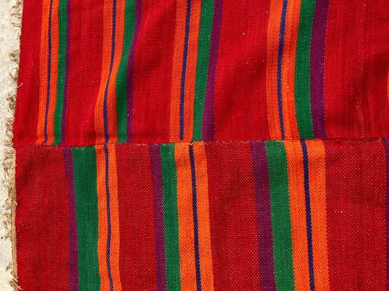 Vintage Traditional Handmade Geometric Striped Kilim Floor Rug Carpet 197x194 cm gallery