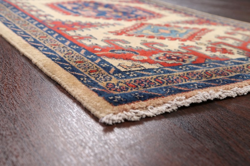 Ivory Geometric Viss Indian Area Rug Tribal Hand-knotted Wool Carpet 4x6 gallery