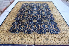 8×12 ft Blue Floral Afghan Rug: Hand-Knotted Wool Turkmen Rug