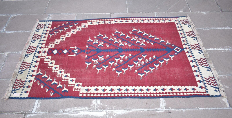 Turkish Rug 41'' x 67'' Vintage Flat Woven Rug Home Decor Rug Organic Wool Rug gallery