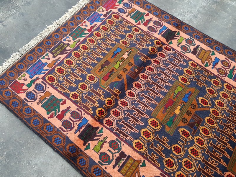 TRADITIONAL AFGHAN SHINDAND BALOCH WAR RUG TRIBAL ART 6'9"x4'1" ft gallery