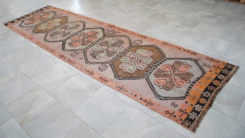 Vintage Turkish Rug Runner Handmade Halway Kitchen Decor Kilim Rug 4x13 approx gallery
