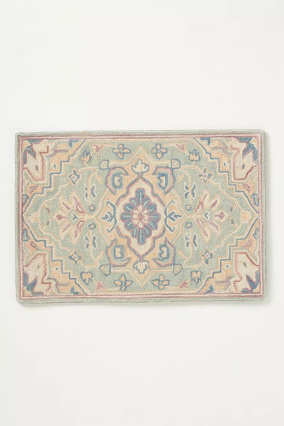 Hand-Tufted Wool Rug – Loop Weave Elegance in Soft Pastel Medallion Design gallery