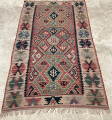 Vintage Handmade Turkish Anatolian Geometric Wool Kilim Rug 88×110 cm