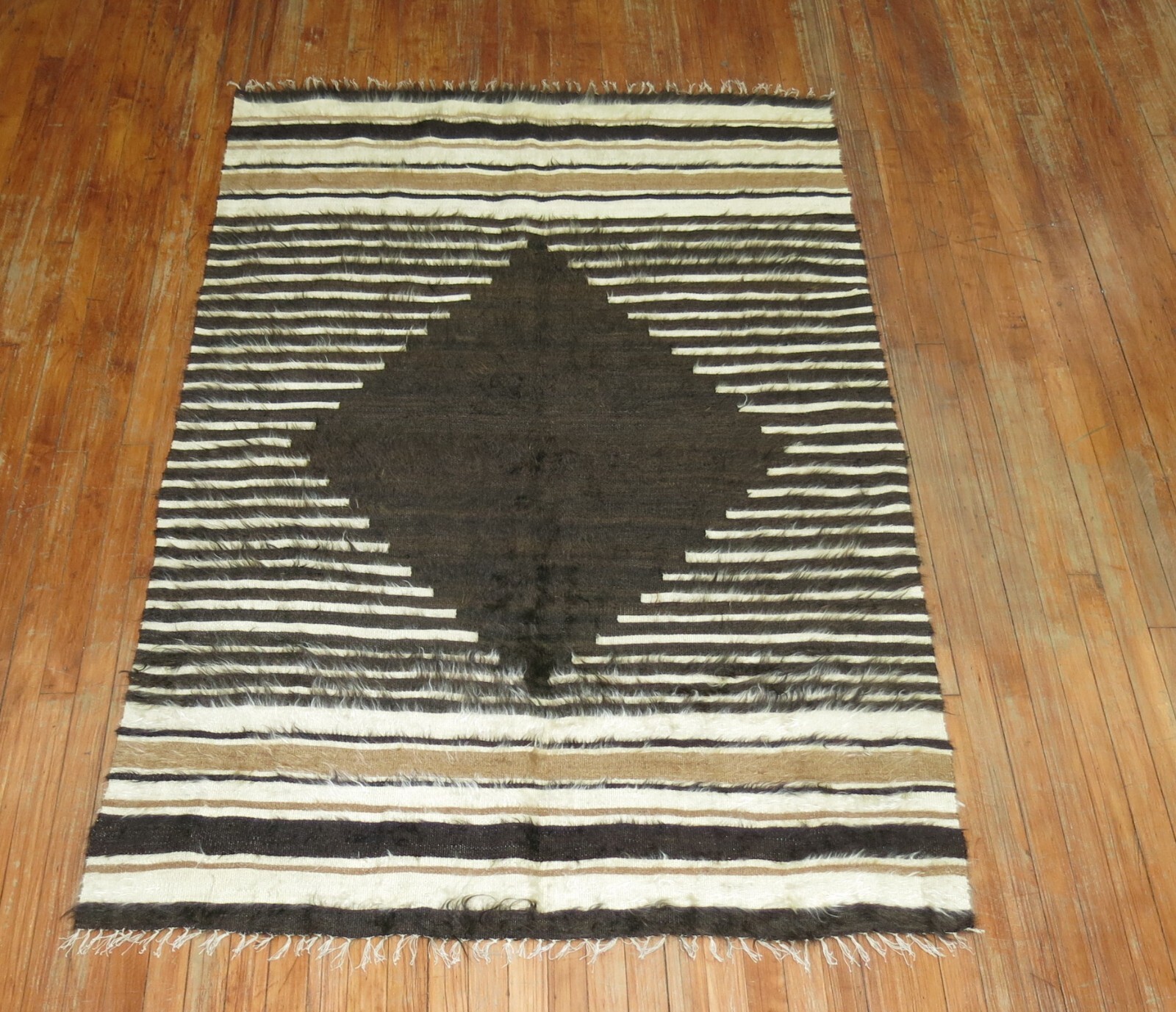 Vintage Striped Turkish Siirt Angora Kilim Blanket Rug Size 4'5''x6'2'' gallery