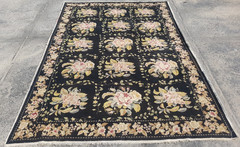 Vintage French Floral Needlepoint Handmade Multicolor Rug Wool Carpet 267×177 cm