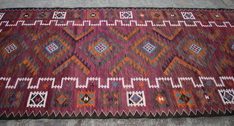 4'10 x 11'4 Handmade vintage afghan tribal qalaino area kilim rug, Best wool rug gallery