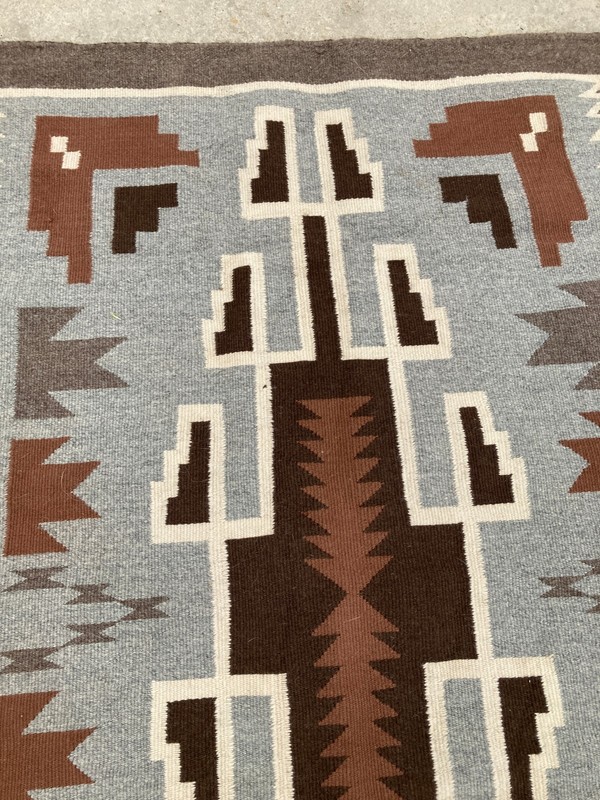 Antique Handwoven Mexican Authentic Two Grey Hill Native Wool Rug 45.6x31.4 In gallery
