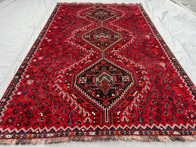 5'0 x 7'10 Ft Vintage Afghan Baluchi Red Geometric Medallion Handmade Wool Rug gallery