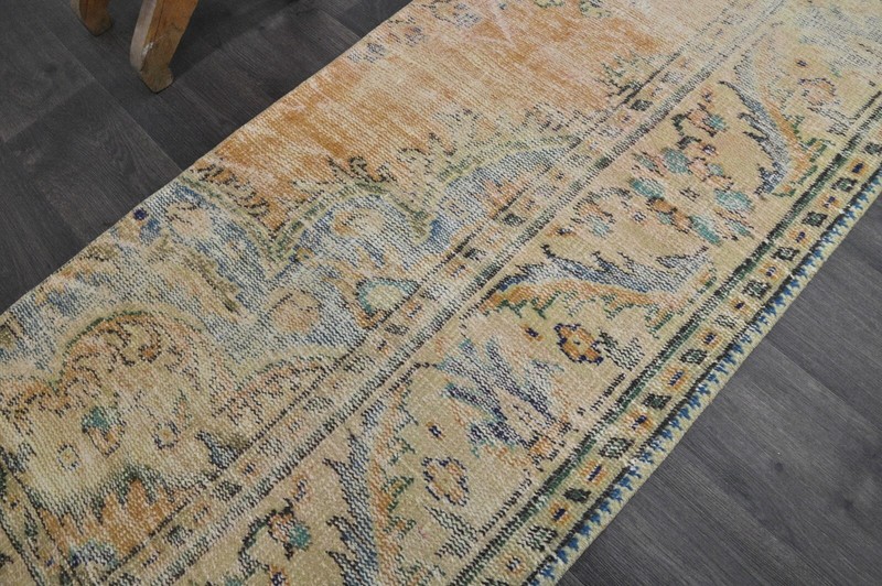Vintage Turkish Runner Rug 2x7ft Wool Anatolian Handmade Hallway Oushak ORANGE gallery