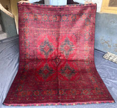 Hand Knotted Afghan Turkmen Rug Red Tribal Vintage Country Club Decor 5’0x6’7