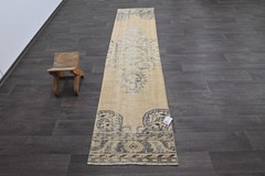 Vintage Turkish Runner Rug 2x10ft Wool Anatolian Handmade Hallway Oushak BEIGE
