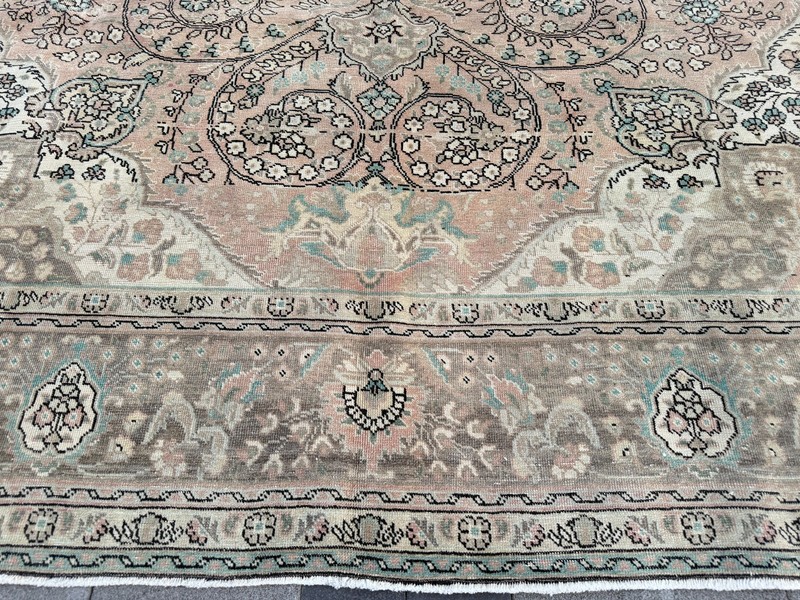 Vintage Turkish Rug 9.8x12.8 ft Beige Blush Pink Wool Handmade Distressed Rug gallery