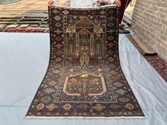 4’1×6’7 ft Antique Afghan Pictorial Rug Hand Knotted Wool Oriental Art Wall Rug