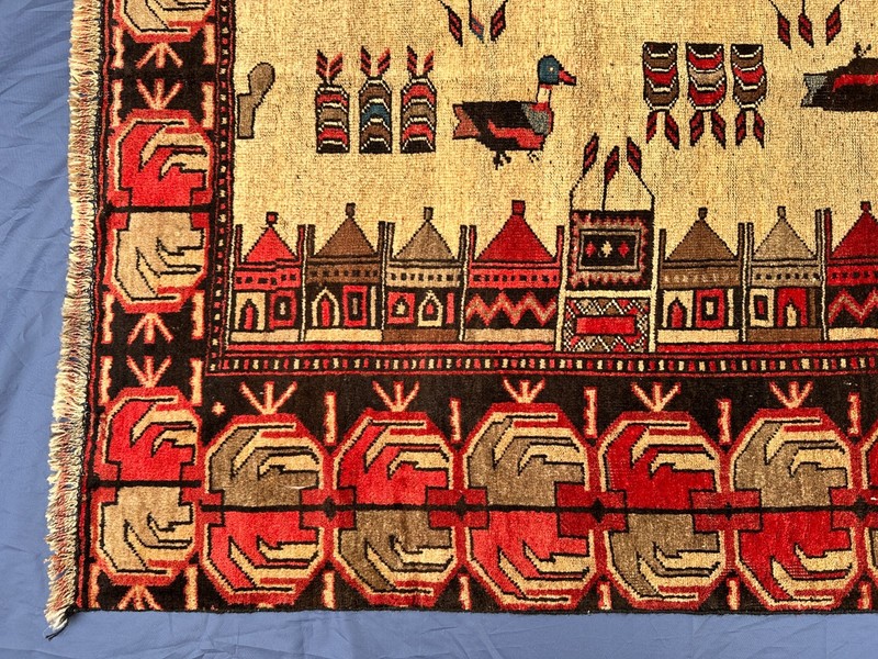 120 x 245 cm Vintage Stunning Shikargah Pictorial Hunting Scene Beluch Nomad Rug gallery