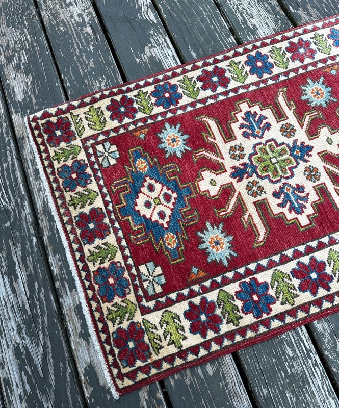 New Handmade Colorful Afghan Kazakh Small Accent Rug, 2'x3' gallery