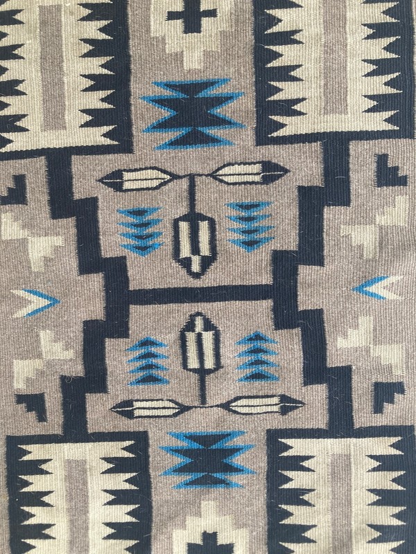 Antique Handwoven Navajo Storm Geometric Native American Wool Rug 29.5x20.8 In gallery