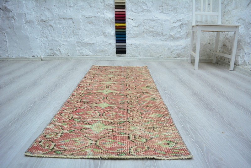 Red Turkish Vintage Runner, 1.8x4.9ft, Antique Red Floral Handmade Runner, gallery