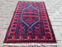 Bedroom Rug Turkish Bergama Small Carpet Door Mat Handmade Red Blue Rug 31″X52″