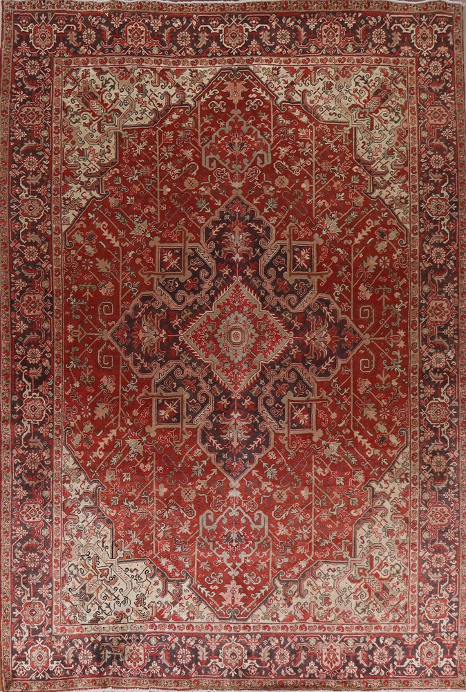 Vegetable Dye Traditional Red Area Rug 9x11 Ft Hand-Knotted Oriental Wool Carpet