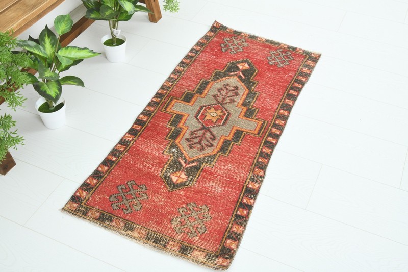 Turkish Door Mat Small Rug 2x4 Hand-Knotted Vintage Oushak Mini Rug Carpet,897 gallery