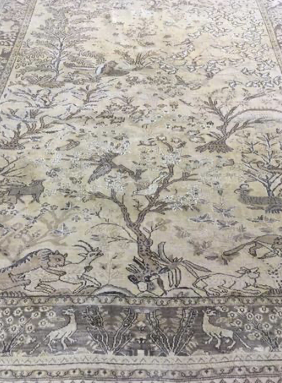 7 X 10 Authentic QumArea Rug Scenery Oriental Knotted Rare Wool Green Antique gallery