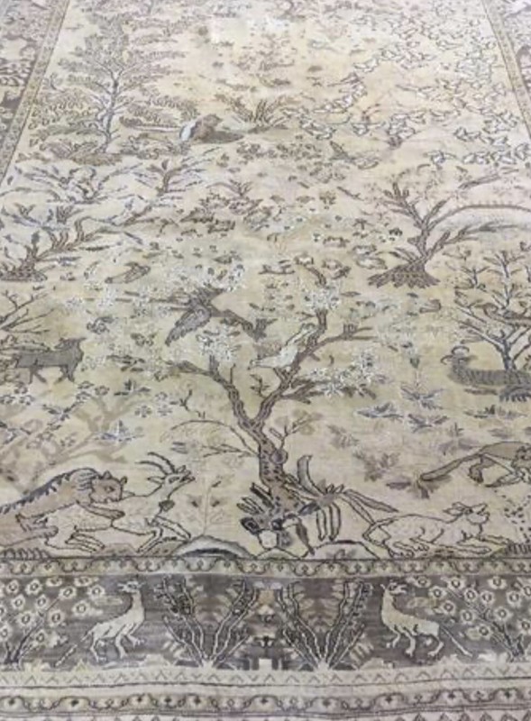 7 X 10 Authentic QumArea Rug Scenery Oriental Knotted Rare Wool Green Antique gallery