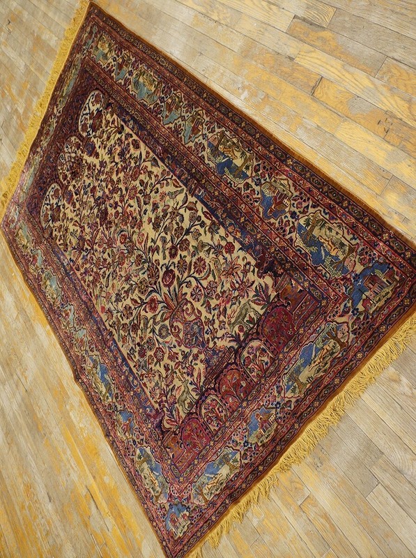 Mottashem All Rug Silk with Bas Relief Gold Threads all Vegetable Colors . Rare! gallery