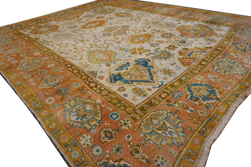 13x16 Ivory Color Square Shape Allover Arts and Crafts Antique Turkish Oushak gallery