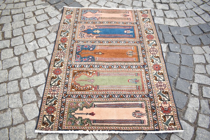 Vintage Turkish Saff Design Rug 2'9'' x 3'9'' ft. Anatolian Kilim Wool Pile Rug gallery