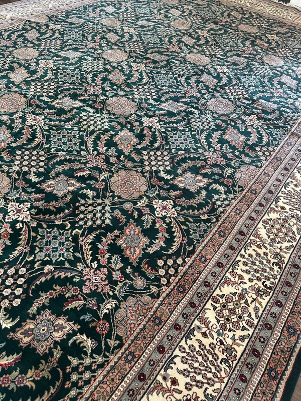 New Top Quality Handmade Green Palace Size Rug, Allover Floral Design, 12'x17' gallery