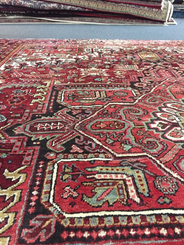Semi Antique Hand Knotted Vintage Serapi Herizz Area Rug Geometric 9'2x11'1,2483 gallery