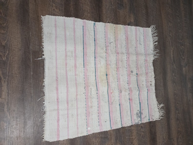 Vintage Cream American Rag Rug Pink & Green Stripes ~3x2 ft gallery