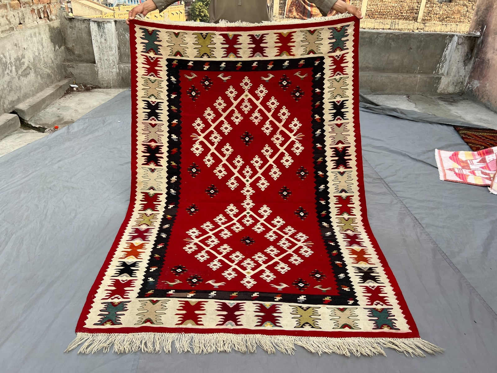 4'6x6'7 Vintage Turkish Hand Woven Kilim Rug Flat Weave Red Tribal Bedroom Rug gallery